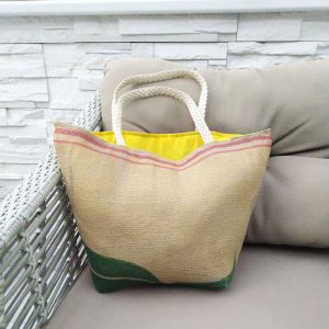 Jutová taška – Zelený list žlutá
