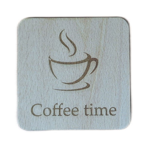 Gravírovaný podtácek Coffee Time, buk 4mm, 1ks